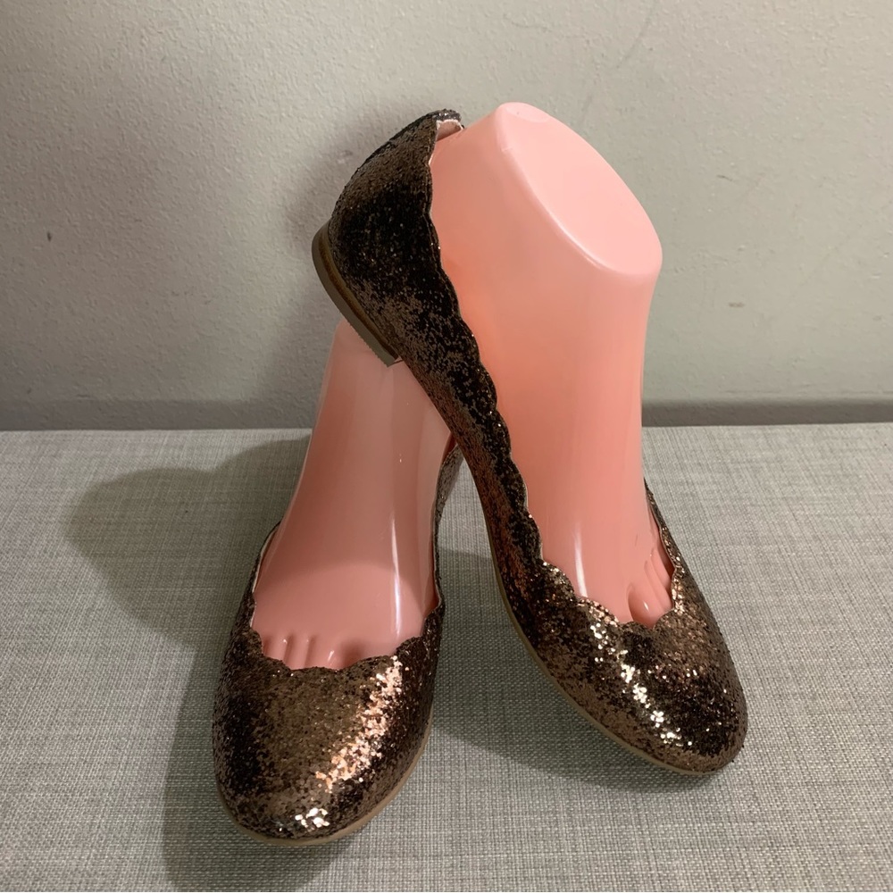 NEW! Women's BODEN Copper Gold GLITTER Scalloped BALLET FLATS Shoes  37 1/2